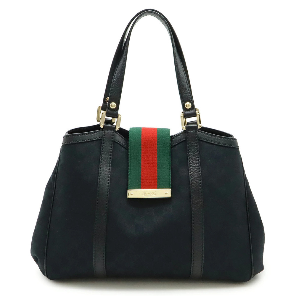 Gucci GG Canvas Sherry Tote Bag Shoulder Leather Black Green Red